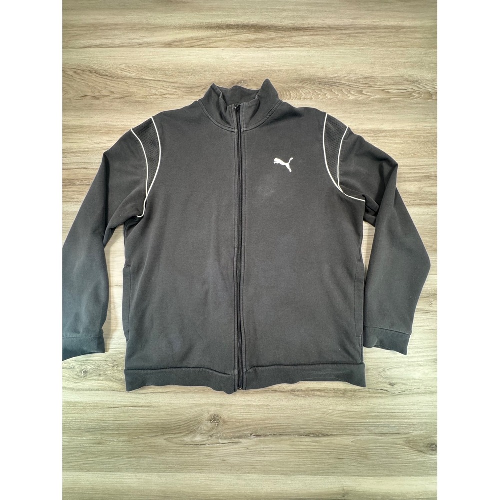 Puma Track Jacket Full‎ Zip Black White Logo Men's Athletic Performance